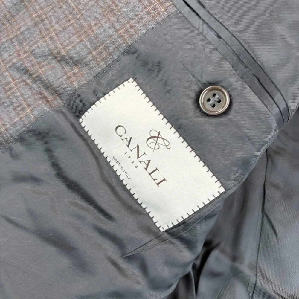 Canali 1934 Sports Coat Blazer Jacket 40 Grey Brown Plaid‎ 100% Wool Italy CEO
